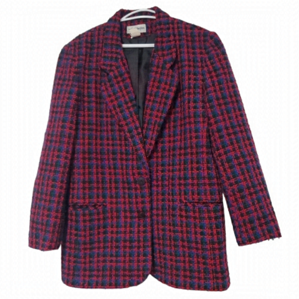 Norton McNaughton Red and Blue Plaid Blazer - Picture 2 of 7